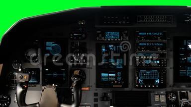 未来派飞行员驾驶舱约克与一个完<strong>整</strong>的操作仪表板上的绿色<strong>屏</strong>幕上的绿色<strong>屏</strong>幕